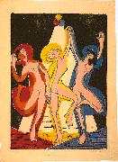 Ernst Ludwig Kirchner Colourful dance - Colour-woodcut France oil painting artist